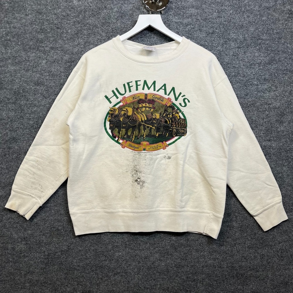 Vintage Delta Huffman's Sweatshirt Mens Cream Fleece Crew Neck USA Made - Large